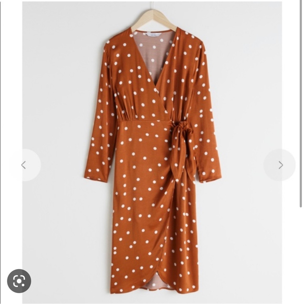 & other stories rust polka dot midi dress